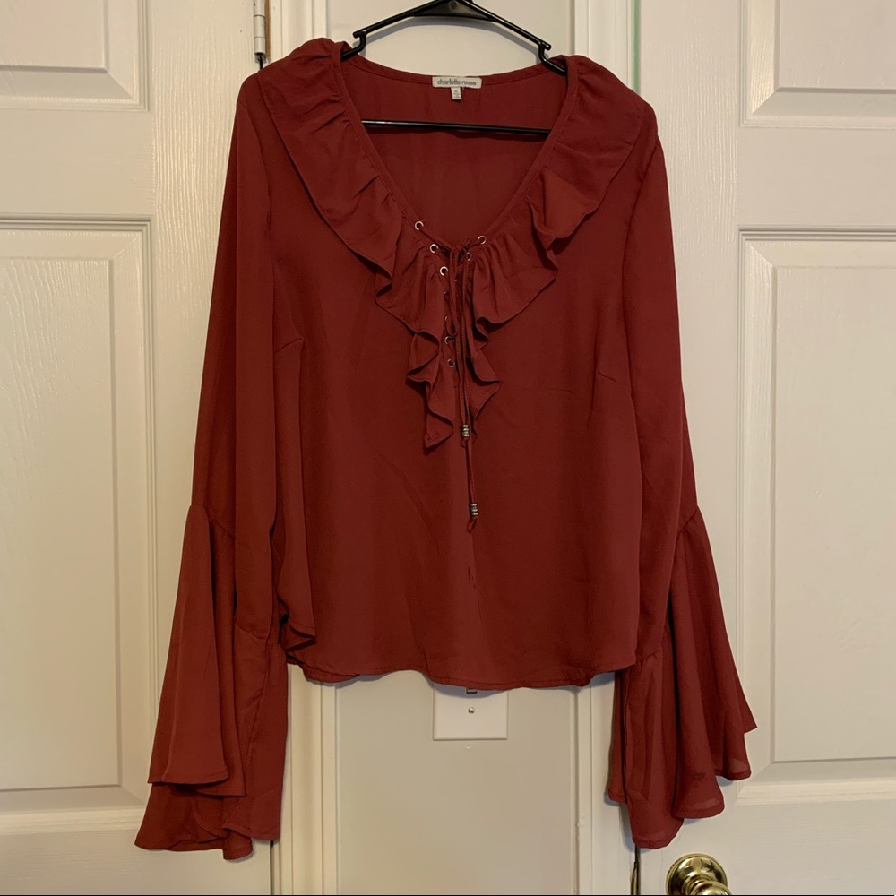 Rust Orange Peasant Blouse